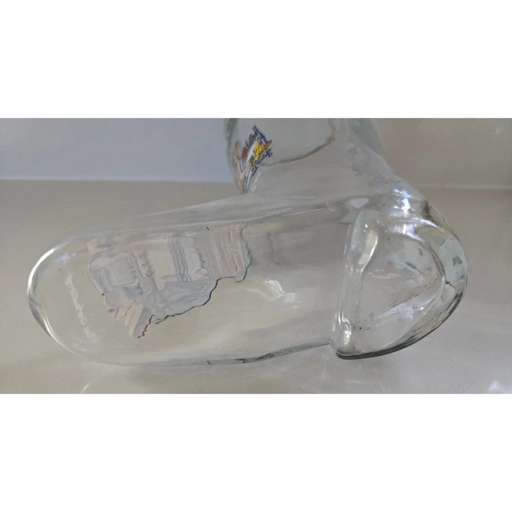 Vintage German Beer Boot Glass Gold Rim Humorous Bavarian‎ Illustrations 9 Inch